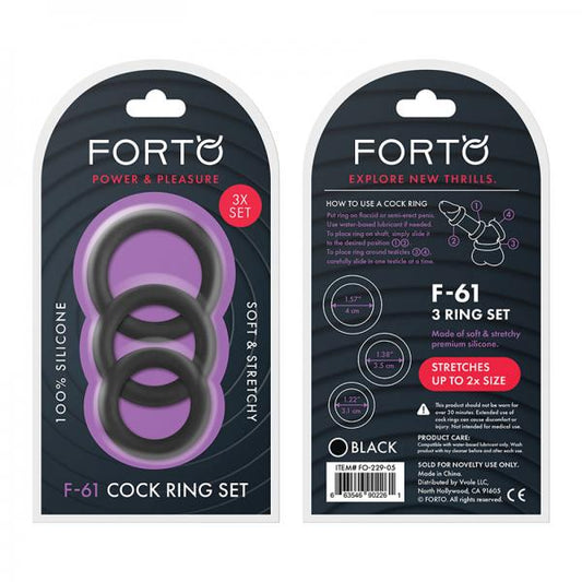 Forto F-61: 3 Piece C-ring Set 100% Silicone (1.2in,1.38in 1.57in) Black - The Blissful Gypsy -