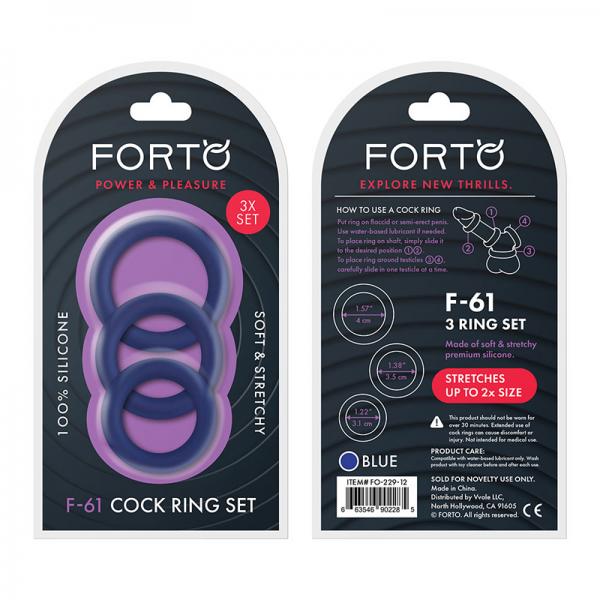 Forto F-61: 3 Piece C-ring Set 100% Silicone (1.2in, 1.38in 1.57in) Blue - The Blissful Gypsy -