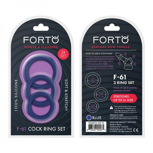 Forto F-61: 3 Piece C-ring Set 100% Silicone (1.2in, 1.38in 1.57in) Blue - The Blissful Gypsy -