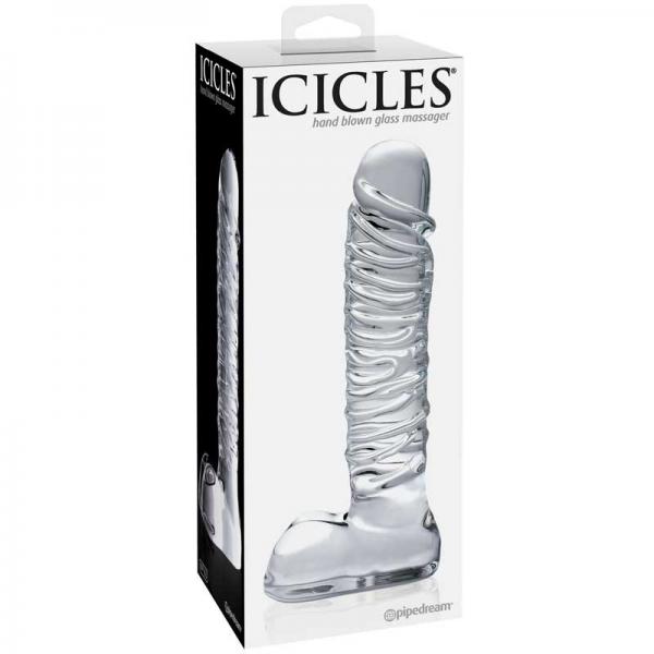 Icicles No. 63 Textured Glass Dildo With Balls 8.5in - Clear - The Blissful Gypsy -