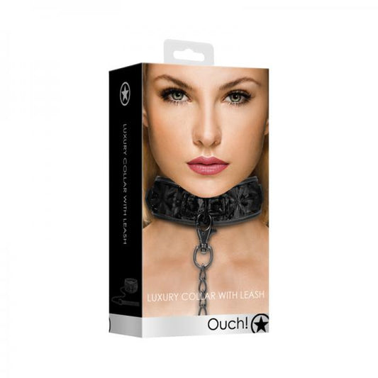 Luxury Collar With Leash - Black - The Blissful Gypsy -