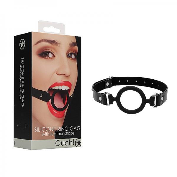 Ouch! Silicone Ring Gag With Leather Straps - Black - The Blissful Gypsy -