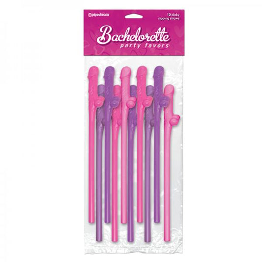 Bachelorette Party Favors Dicky Sipping Straws Pink/purple 10pc. - The Blissful Gypsy - 