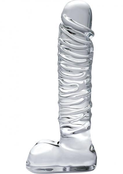 Icicles No. 63 Textured Glass Dildo With Balls 8.5in - Clear - The Blissful Gypsy - 
