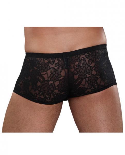 Male Power Stretch Lace Mini Shorts Black Large - The Blissful Gypsy - 