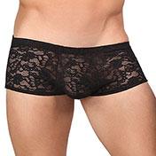 Male Power Stretch Lace Mini Shorts Black Medium - The Blissful Gypsy - 