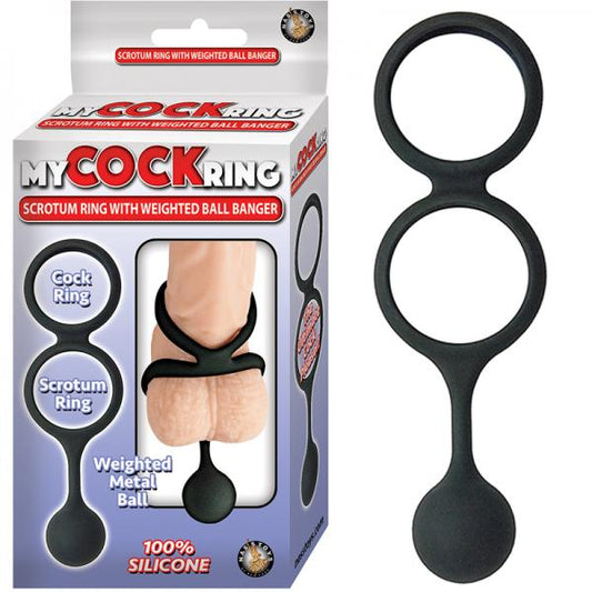 My Cock Ring Scrotum Ring With Weighted Ball Banger Silicone Black - The Blissful Gypsy - 