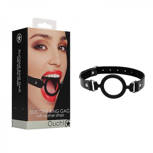 Ouch! Silicone Ring Gag With Leather Straps - Black - The Blissful Gypsy - 