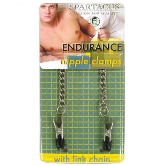 Spartacus Endurance Nipple Clamps With Curbed Chain Rubber Tipped - The Blissful Gypsy - 