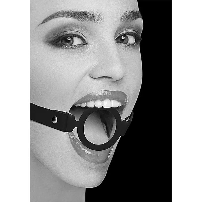 Ouch! Silicone Ring Gag With Leather Straps - Black